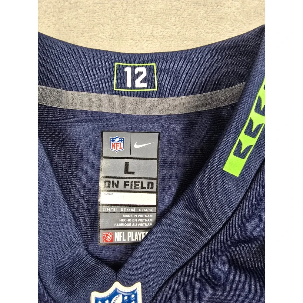 Nike Seattle Seahawks Jersey Kids Youth Large Blue Russell Wilson 3 On Field NFL